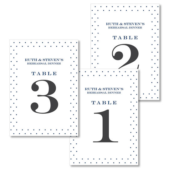 Navy Pin Dot Border Table Number Cards